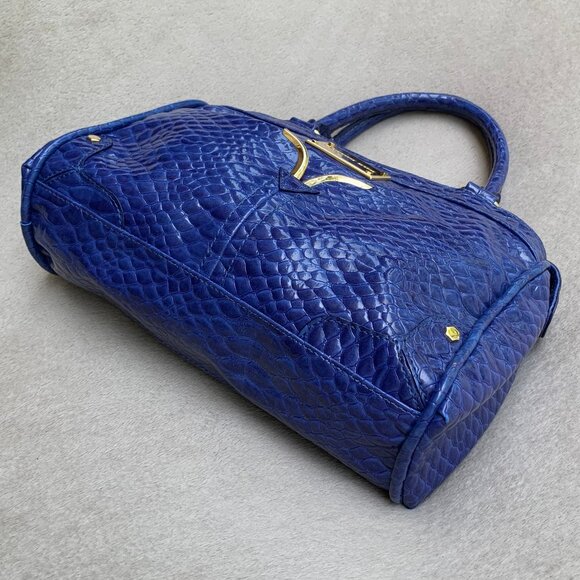 Gianni Bini Cobalt Blue Faux Crocodile Embossed Dual Handle Shoulder Bag - Picture 5 of 16